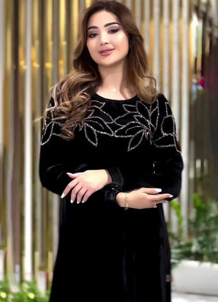 African Dresses For Women Long Sleeve Turkey Diamonds Evening Wedding Party Floor Length Dress Muslim Africa Clothes 2024