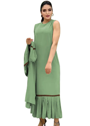 Muslim Women Hijab Dress 2 Piece Set Eid Lantern Sleeve Maxi Long Dress Islamic Clothing Caftan Kimono Big Swing Abaya Dresses