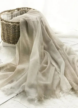Thin Scarf Shawl New Cotton and Linen Women's Solid Color Sunscreen Muslim Headband Israel Saudi Arabia Japanese South Korea