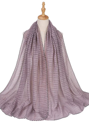 New Designs Cotton Linen hajib Scarf Stripe Islamic Ladies Head Scarf Headwear Lace Malaysian Women's Scarves Ramadan Turban
