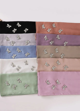 New Bubble Chiffon Hijab Scarf Handmade Flower Beaded Anchor Satin Silk Scarf  Hijabs for Women Turban Femme Ramadan Islamic