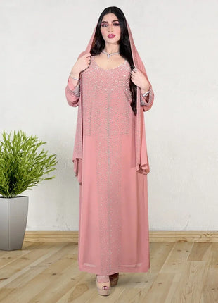 Eid Women Two Piece Set Hijab Party Dress Muslim Abaya Diamond Scarf Dresses Vestidos Mujer Kaftan Abayas Robe Elegant 2026