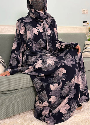 Muslim Cotton Abayas For Women Traditional Floral Ramadan Prayer Garment African Caftan Marocain Femme Robe Connected Headscarf