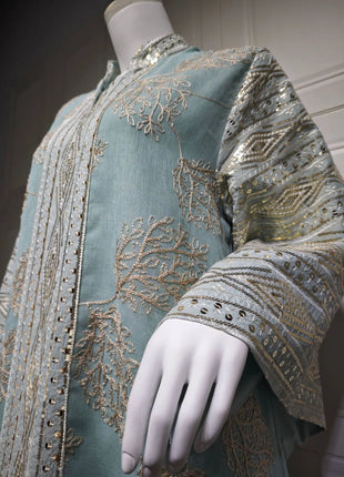 Muslim Women's Black Islamic Embroidered Abaya with Gold Detailing Ideal for Formal Occasions in Middle East like UAE and Saudi