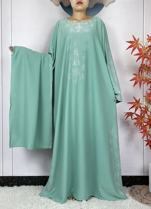 2024 Muslim Sets Women Party Dress Dubai Long Sleeve Diamonds Dashiki Islam Women Chiffon Comfort Fabric African Tradition Abaya