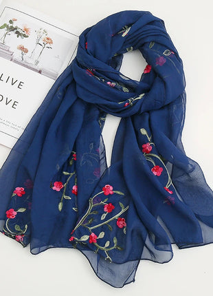 Women Muslim Chiffon Hijab Thin Floral Shawls Wraps Embroidered Scarf Plain Scarves for Woman Muslim Headscarf Islam Turban Veil
