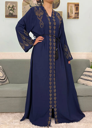 Muslim Open Abayas For Women 2024 Pure Chiffon Zipper Diamonds Loose Femme Robe Islam Dubai Boubou Moroccan Caftan With Turban