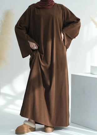 2025 New Arrival Turkey Dubai Muslim Winter Abaya Corduroy Women Closed Abaya Loose Daily Wear Muslim Long Winter Dress