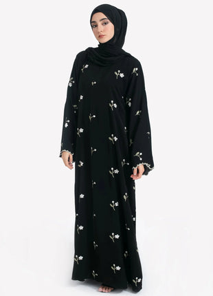 Stylish Muslim Islamic Abaya for Women Light Green Floral Embroidery Delicate Cuffs Ideal for UAE Saudi Arabia Qatar