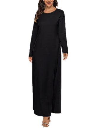 Women's Muslim Basic Liturgy  Abaya Long Sleeve Inner Cloth Round Neck Ladies Dress Middle Eastern Dubai Turkey Solid Daily Robe