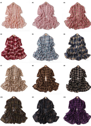 175*70CM New Plaid Print Islam Long Chiffon Scarf Wrapped Scarf Muslim Women's Hijabs Shawl Ramadan Female