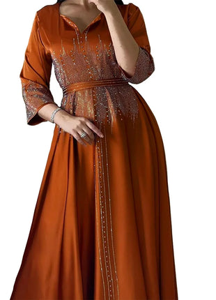 Middle East Ramadan Moroccan Muslim Forged Face Dress Arab Dubai Dress Luxury Fashion Hot Diamond Evening Robe