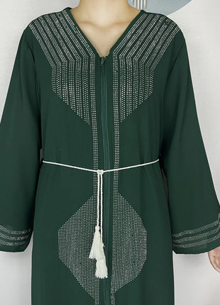 2024 Muslim Abaya For Women Long Sleeved Chiffon Diamonds Loose Fit Femme Robe Islam Maxi Dubai Fashion Party Dresses With Scarf