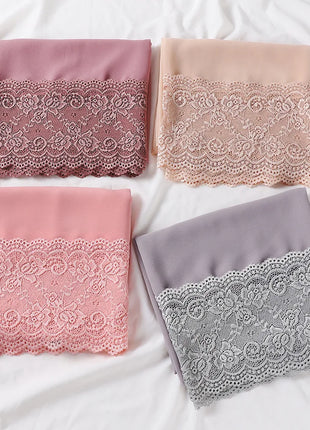 Women Hijabs Muslim Scarf Summer New Pearl Chiffon Lace Solid Color Lady Head Scarf Malaysia Tourism Shawl Turban Wrap Wholesale