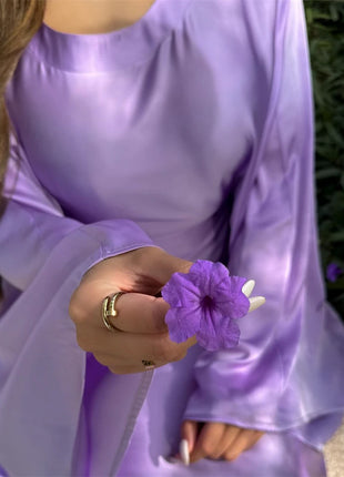 Eid Shiny Batwing Satin Abaya Dubai Luxury 2024 Muslim Abayas For Women Maxi Kaftan Dress Islamic Clothing Caftan Marocain Femme