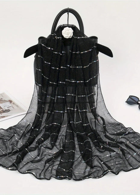 1PCS Spring and Autumn Women's High Elasticity sequin Chain Scarf, Wick Silk Long Scarf, Indian Scarf, Slide Silk Scarf