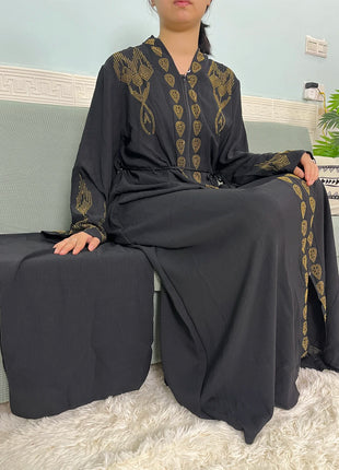 Muslim Open Abayas For Women 2024 Pure Chiffon Zipper Diamonds Loose Femme Robe Islam Dubai Boubou Moroccan Caftan With Turban