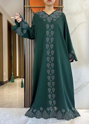 New 2024 Dubai Diamond Muslim Modest Dress for Women Elegant Arabic Femme Hijab Abaya 2024 Islamic Long Sleeve Turkey Clothing
