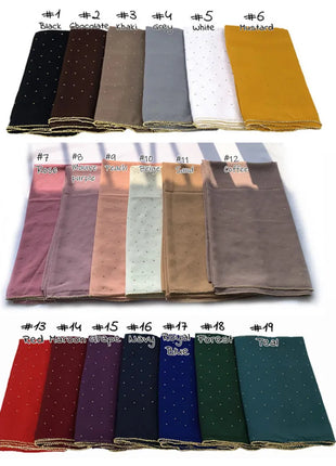 High Quality Rhinestone Chain Pearl Chiffon Long Scarf Hijabs Elegant Dubai Muslim Womens Party Wrapped Turban Shawls Headwear