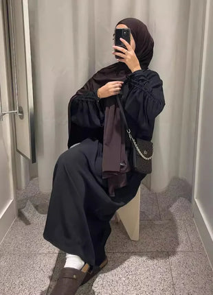 Eid Modest Dress for Women Abaya Lace-up Sleeve Morocco Party Dresses Ramadan Vestidos Largos Kaftan Islam Dubai Arab Long Robe