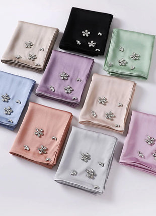 New Bubble Chiffon Hijab Scarf Handmade Flower Beaded Anchor Satin Silk Scarf  Hijabs for Women Turban Femme Ramadan Islamic