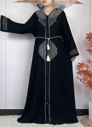 2024 Muslim Abaya For Women Long Sleeved Chiffon Diamonds Loose Fit Femme Robe Islam Maxi Dubai Fashion Party Dresses With Scarf