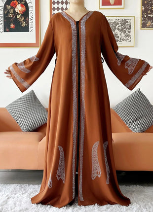 New Women Elegant Dress Chiffon Open Abaya with Zipper Muslim Women Dress Islamic Clothing Cardigan Abaya Women Muslim Dress