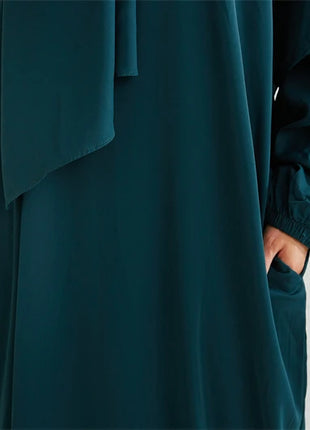 Muslim Abaya Prayer Dress One-piece Hooded Smocking Sleeve Islamic Clothing Women Jilbab Dubai Saudi Black Robe Turkish Modesty