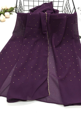 High Quality Rhinestone Chain Pearl Chiffon Long Scarf Hijabs Elegant Dubai Muslim Womens Party Wrapped Turban Shawls Headwear