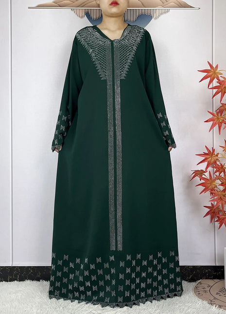 New Muslim Fashion Women Dress Chiffon Diamond Long Sleeves Casual Clothing African Abaya Women Robe Dubai Turkey Islamic Robe