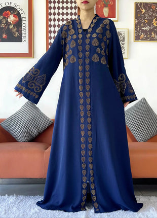 2024 Women Party Dress Chiffon Open Abaya Golden Stones Muslim Women Dress Islamic Clothing Cardigan Abaya Women Muslim Dress
