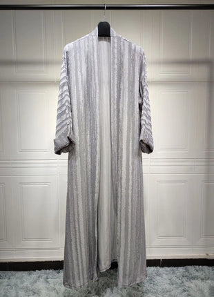 2024 New Fashion Muslim Kimono Abaya Solid Striped Retro Ethnic Cardigan Robe Dubai Middle Eastern Saudi Arabia Eid Clothes