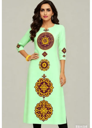 National style Kurt Women's Fashion Comfortable Long Sleeve Straight Casual Ethnic Peacock Pattern Robe Musulman Femme