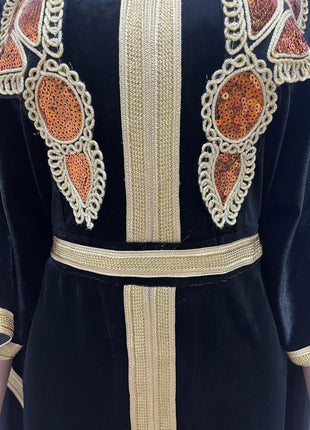 Ramadan Luxury Muslim Fashion Bat Sleeve Moroccan Turkiye Dubai Dress Middle East Arab Dress Sequins Golden Velvet Long Dress