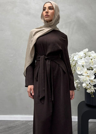 2025 Fashion Dubai Solid Belt Long Dresses For Muslim Woman Elegant Casual Marocain Islam Saudi Plain Caftan Turkish Clothing