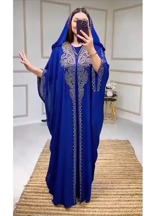 Eid Muslim Dress for Women Hooded Abaya 2 Piece Set Diamond Jalabiya Morocco Party Dresses Dubai Abayas Kaftan Vestido Long Robe