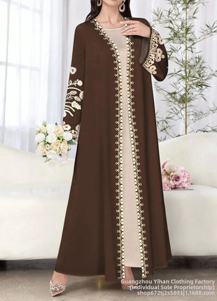 Muslim Women's Long Sleeve Printed Abaya Cardigan Elegant Fashion plus Size Outerwear Polyester Fabric Digital Printing