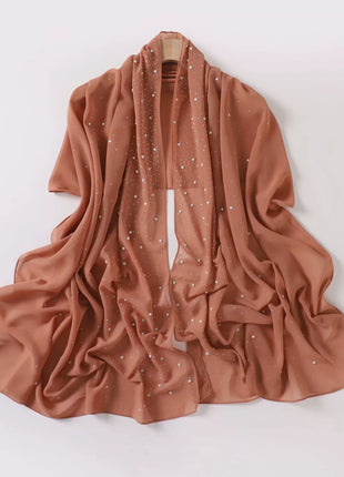 Hot Diamond Pearl Chiffon Hijabs for Women Muslim Fashion Long Shawl Head Wrap for Women Turbans for Women Ramadan Turban Femme
