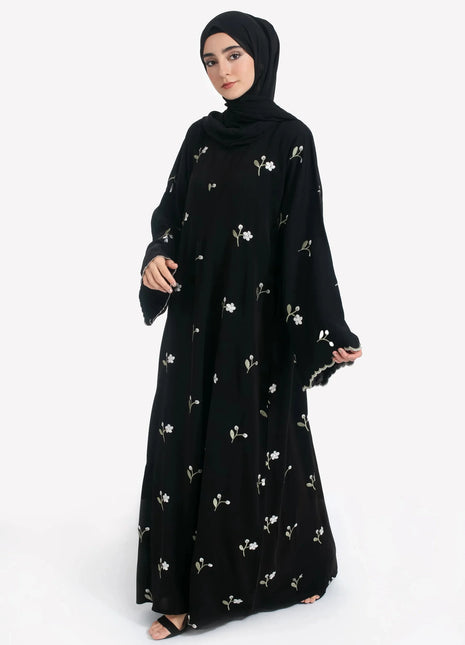 Stylish Muslim Islamic Abaya for Women Light Green Floral Embroidery Delicate Cuffs Ideal for UAE Saudi Arabia Qatar
