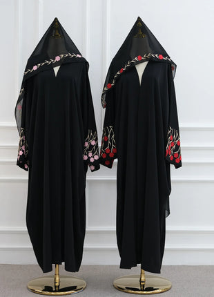Luxury Embroidered Sleeve Cardigan for Muslim Women Ramadan Modest Abaya Dress with Hijab Elegant Islamic Party Turkish Outfit