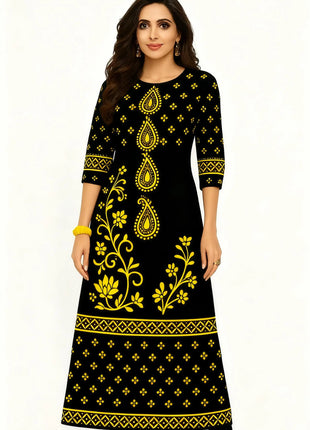 Muslim Dress Kurt Women's Fashionable And Elegant Long Sleeved Straight Tube Casual Round Neck Color Pattern Abaya Luxury
