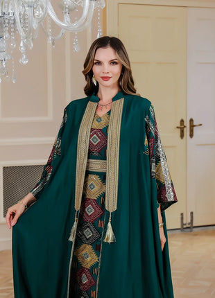 Eid Muslim 2 Piece Set Women Embroidery Dresses Open Abaya Suit Jalabiya Ramadan Dubai Kaftan Party Vestidos Cardigan Robe 2025