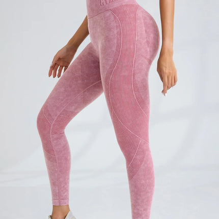 Women Seamless Gym High Waist Yoga Pants Hip Lifting Outdoor Sports Tight Waist Letter Sand Washed Pants Exercise Yoga Leggings