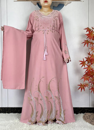 2024 New Muslim Chiffon Abayas For Women Robe Caftan Dubai Islam Clothing African Abaya Long Sleeved Fashion Dress With Turban