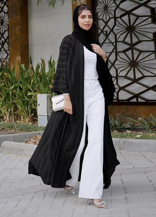 2024 New Fashion Muslim Kimono Abaya Solid Striped Retro Ethnic Cardigan Robe Dubai Middle Eastern Saudi Arabia Eid Clothes