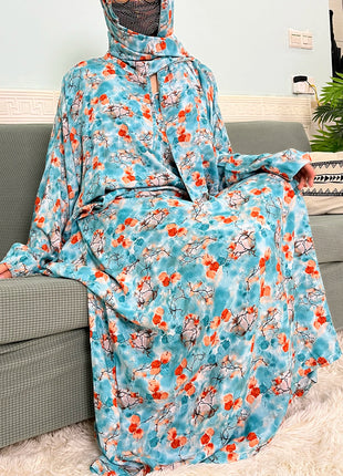 Muslim Cotton Abayas For Women Traditional Floral Ramadan Prayer Garment African Caftan Marocain Femme Robe Connected Headscarf