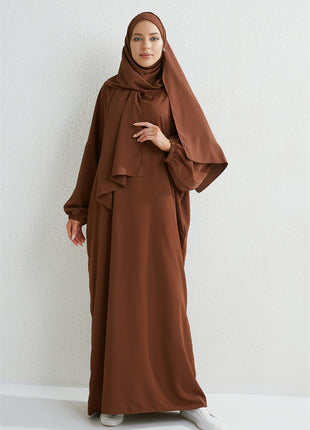 Muslim Abaya Prayer Dress One-piece Hooded Smocking Sleeve Islamic Clothing Women Jilbab Dubai Saudi Black Robe Turkish Modesty