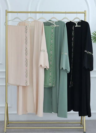 Luxurious Floral Embroidery Hijab Dress for Muslim Women Elegant Dubai Modest Abaya Eid Islam Party Jalabiya Turkey Kaftan Robe