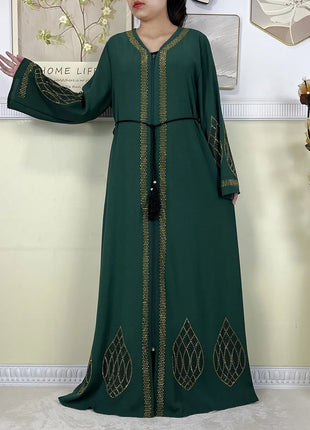 New Dubai Women Elegant Dress Diamonds Chiffon Open Abaya with Zipper Islamic Turkey Clothing Women Muslim Party Evening Dress