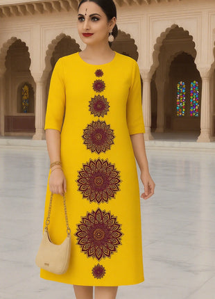Muslim Dress Kurt Women's Fashionable Elegant Straight Tube Casual Flowers Color Elephant Pattern Islamic Clothing For Women